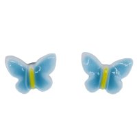 E2230 TINY BLUE CERAMIC BUTTERFLY EARRINGS
