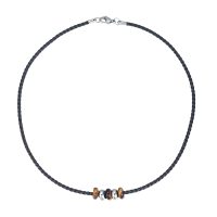 TIGER EYE AND STAINLESS STEEL DISCS LEATHER CHOKER