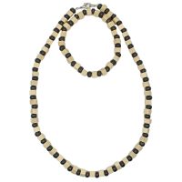 P8501 BLACK & WHITE WOODEN BEAD BRACELET & PENDANT SET