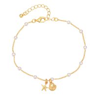 ANP8518 DAINTY GOLD CHAIN & PEARL ANKLET W/ SHELL & STARFISH
