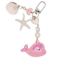 PINK WHALE, STARFISH AND SHELL KEYRING