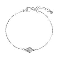 BR8548 TINY RHODIUM CHAIN HEART BRACELET