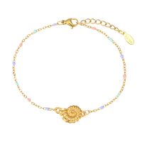 BR8556 PASTEL BEAD STAINLESS STEEL CHAIN SEASHELL BRACELET
