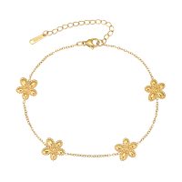 BR8559 STAINLESS STEEL GOLD CHAIN & FLOWER BRACELET