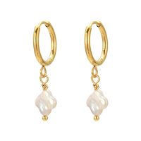 E2250 PEARL CLOVER GOLD HOOP EARRINGS