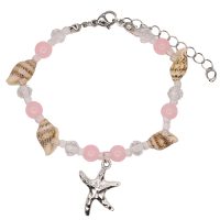BR8580 ROSE QUARTZ & SHELL BRACELET W/ SEA STAR