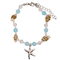 BR8581 BLUE BEAD & SHELL BRACELET W/ SEA STAR
