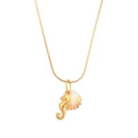 P8596 GOLD SEAHORSE WHITE SHELL GOLD SNAKE CHAIN