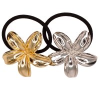 HC369 PAIR GOLD & SILVER FRANGIPANI HAIR TIES